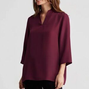NWT Eileen Fisher Womens 3X Red Hibiscus Dupioni Silk High Collar Tunic Top LUX
